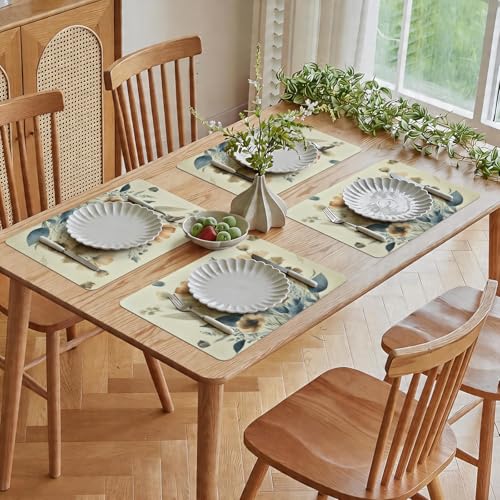 Heat-Resistant Vinyl Placemats Set of 4 - 12x17 Inch Waterproof