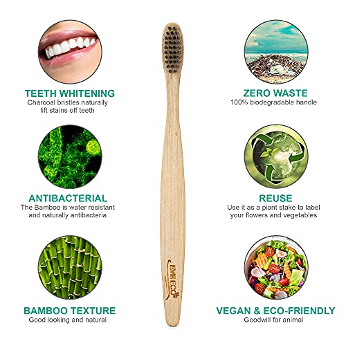 EveEco Bamboo Toothbrush - 4 Count, Soft Bristles, Charcoal