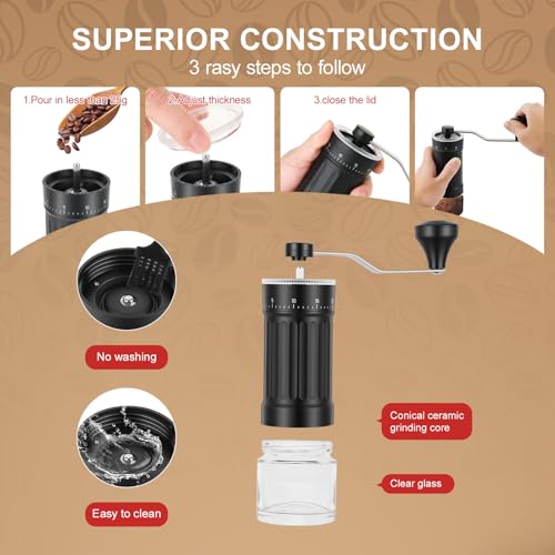 Portable Manual Coffee Grinder with Ceramic Burr - 40 Settings, 30g Capacity