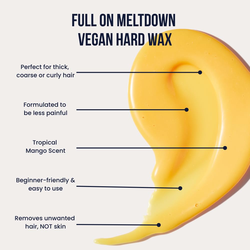 Crybaby Wax Full On Meltdown Mango Vegan Hard Wax Beads for Hair Removal, Stripless Face & Body Wax, Coarse Hair, 6.5 oz