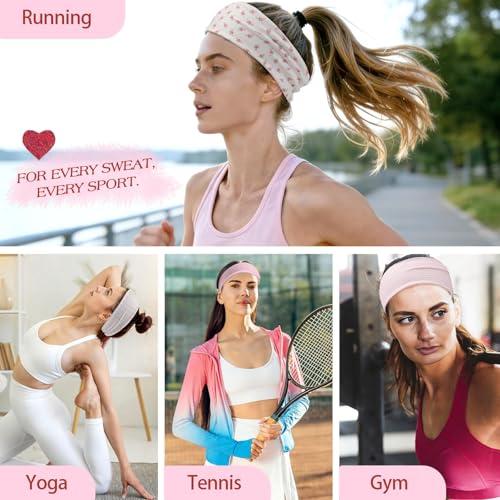 Pink Fabric Headband Set for Women - Non-Slip Floral Hairbands