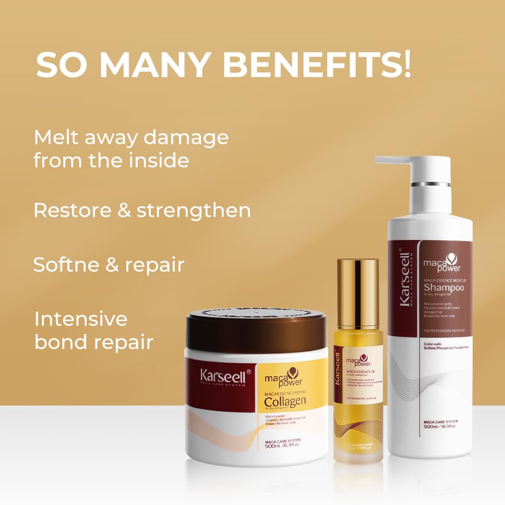Collagen Hair Treatment Set - Deep Repair Mask & Argan Oil for All Hair Types | 2 x 16.9 fl oz + 1.69 fl oz