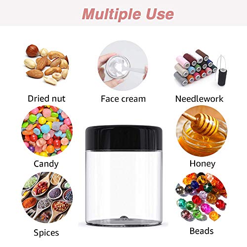 AMORIX Black Lid Travel Cosmetic Jars Set – 24x 2oz & 24x 0.7oz Plastic Containers with Labels & Spatulas