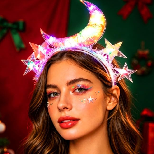 JEWEKY LED Light Up Moon and Star Headband - See Through Party Hair Accessory