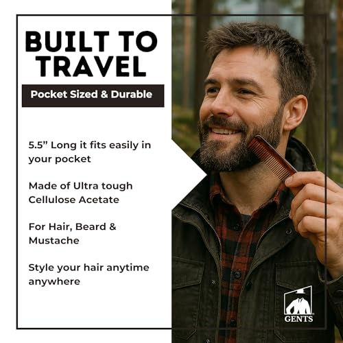 G.B.S 5-Inch Cellulose Acetate Pocket Hair Comb for Men, 3-Pack