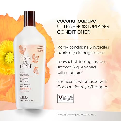 Bain de Terre Coconut Papaya Conditioner 13.5 Fl Oz - Ultra Hydrating Moisture Quench for Dry, Damaged Hair