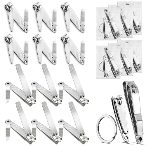 12 pcs Nail Clippers Bulk Set with Files - Large Toenail & Small Fingernail Clippers with Keychain (Variation: Clippers with file, 6 Large & 6 Small)