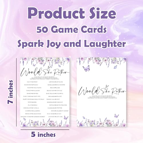 Lavender Bridal Shower Game Card Set - 50 Floral Activity Cards