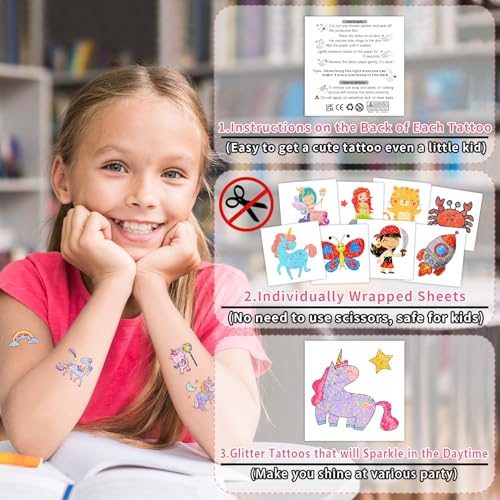 Partywind Glitter Temporary Tattoos for Kids - 408 Pack for Boys & Girls