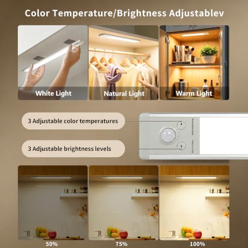 ISNIKA 2-Pack Wireless Rechargeable Under Cabinet Lights with Motion Sensor & Dimmable LED