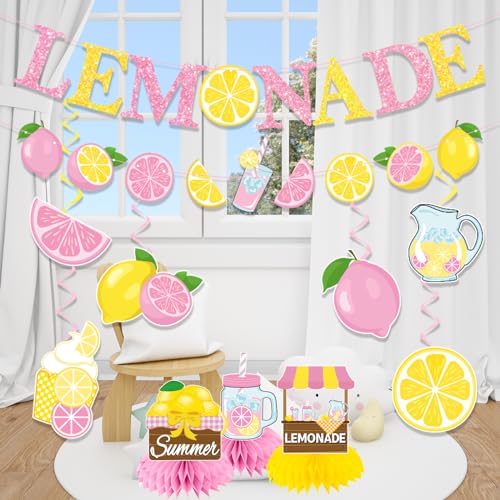 Pink Lemonade Party Decorations Set - Banner, Swirls & Centerpieces