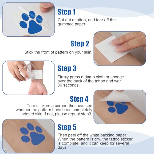 Blue Paw Print Temporary Tattoos - 20 Sheets, 300 Pieces Kids Party Favors