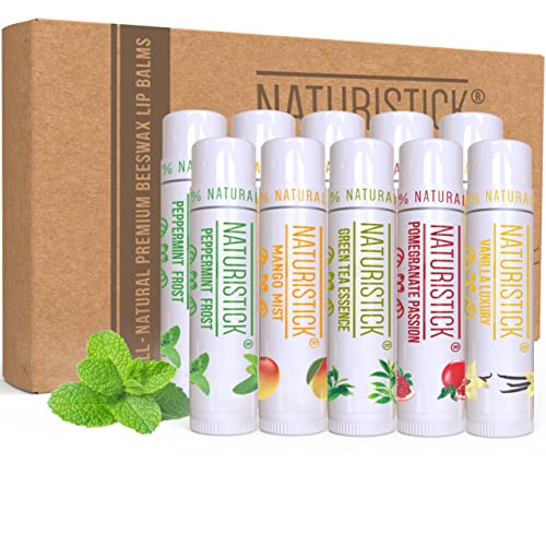 Naturistick Natural Beeswax Lip Balm Variety Pack - 10 Flavored Sticks