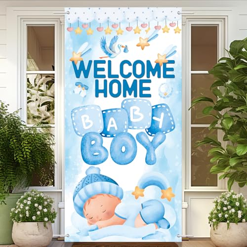 Welcome Home Baby Boy Banner - 6x3 FT Blue Sign for Celebrations