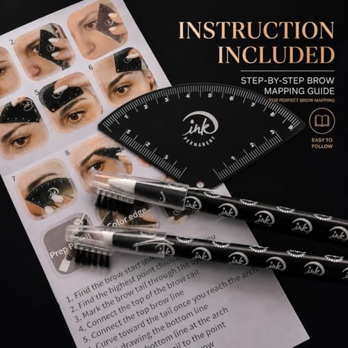 Ink Permanent Brow Mapping Ruler Kit with 2 White Peel-Off Pencils