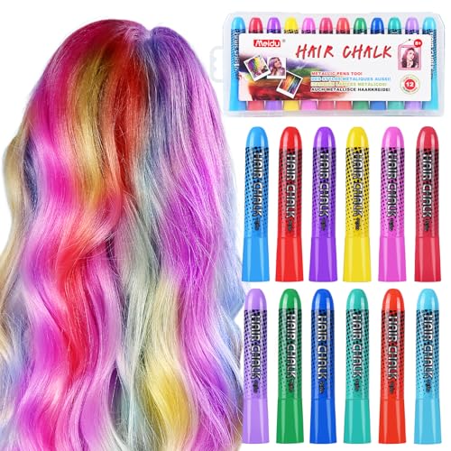 IIIMEIDU 12-Color Washable Temporary Hair Chalk Set for Kids & Teens