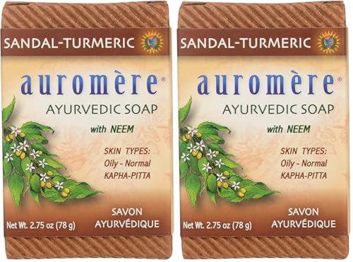 Auromere Ayurvedic Bar Soap - Sandalwood & Turmeric, Vegan, Eco-Friendly, 2 Pack