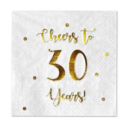 Cheers to 30 Years Cocktail Napkins | Gold Foil 50-Pack