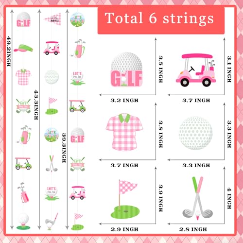 Pink Golf Party Decorations - 6Pcs Hanging Garlands for Girls