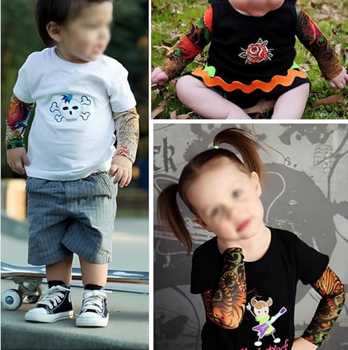 Kids Temporary Tattoo Sleeves - 10 Pcs Sun Protection Arm Covers for Boys & Girls