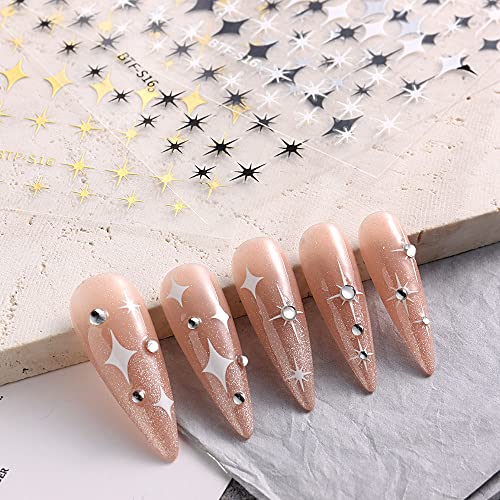 12 Sheets Self-Adhesive Gold Star Nail Art Stickers for DIY Manicure