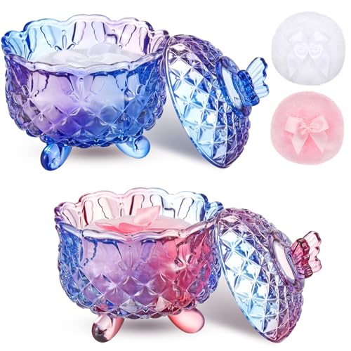 Large Body Powder Puff and Crystal Glass Container Set - 4 Piece Kit