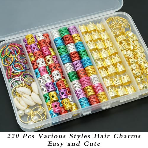 220 Pcs Gold & Colorful Hair Jewelry Set for Braids & Locs