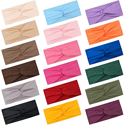 FEQO 18 Pack Classic Color Twist Headbands for Women Non-Slip Turban Hairbands
