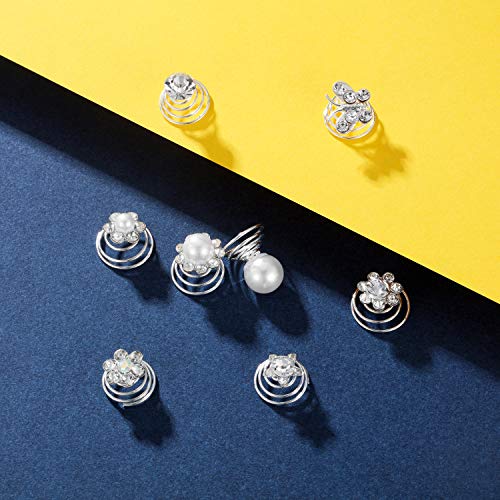 Meekoo 40Pcs Rhinestone Spiral Hair Pins Set - 8 Styles Clips for Wedding Party