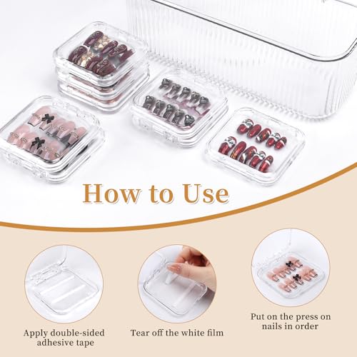 YINGJEE 15-Piece Press On Nail Storage Box Set with Adhesive Tape & Files