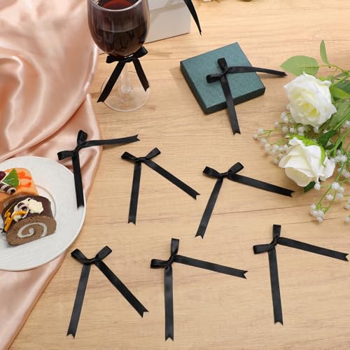 Riceshoot 50 Pcs Black Mini Satin Ribbon Bows for Wine Glasses