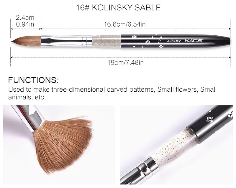 KADS Kolinsky Sable Acrylic Nail Brush Set - 5pcs, Size 16#
