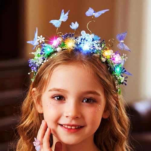 Blue Light Up Butterfly Headband for Girls - Fairy Flower Hair Accessory Pack of 1
