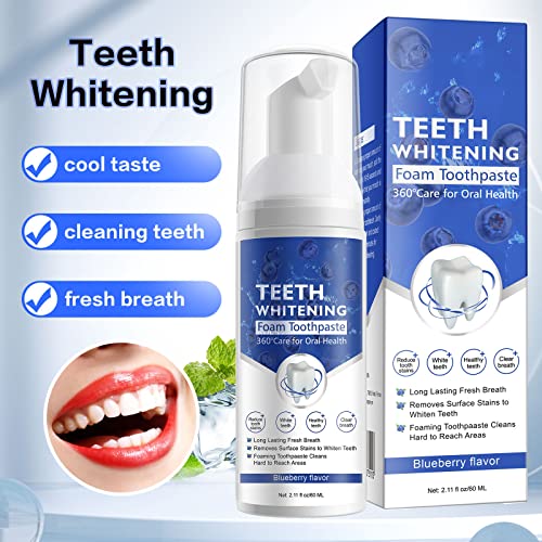 Whitening Foam Toothpaste - 2PCS Blueberry & Mint Formula for Deep Cleaning