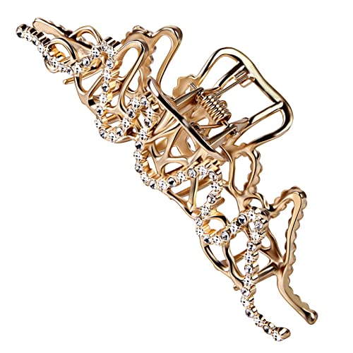 CROWN GUIDE Large Rhinestone Hair Claw Clips for Thick Hair - Gold, Strong Hold, Elegant Design