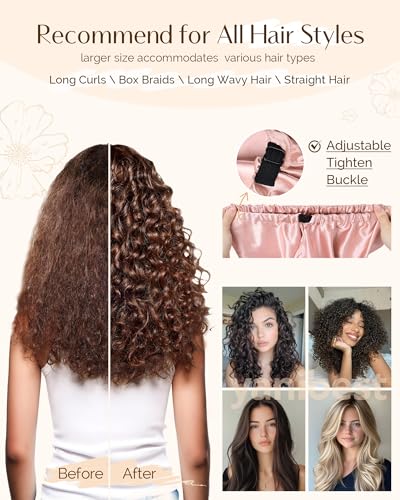 YANIBEST Adjustable Satin Sleep Bonnet - Large Blush Pink Long Hair Cap