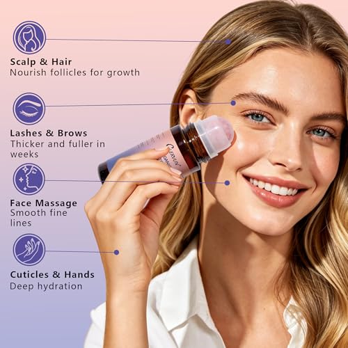 CLERVUN Organic Castor Oil with Rose Quartz Roller – 2.02 fl. oz