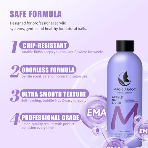 MAGIC ARMOR 8FL.OZ Multicolor Acrylic Liquid Monomer - MMA-Free for Nail Extensions