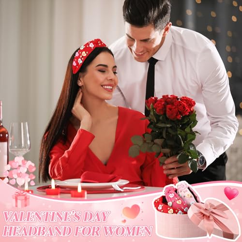 Daifunli 3-Pack Valentine's Day Heart Headbands for Women, Pink, Red & Rose Red