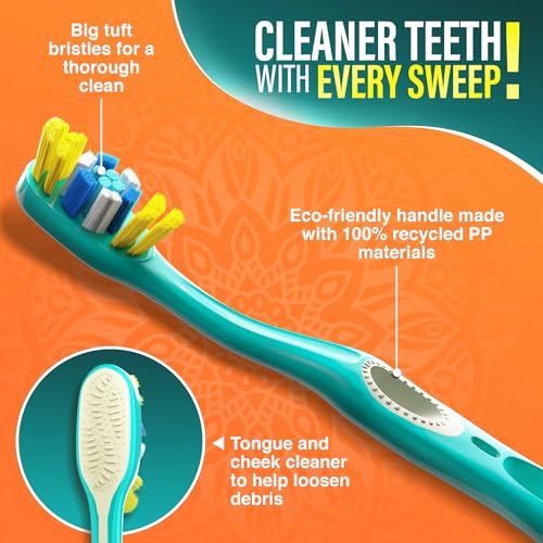 GuruNanda Silent Force Toothbrush Pack of 2 – Big Tuft Bristles, Gentle, Eco-Friendly, BPA-Free, Ergonomic Handle, Deep Cleaning & Plaque Removal