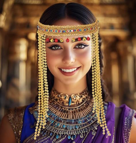 Campsis Egyptian Gold Beaded Tassel Headband for Costume & Cosplay