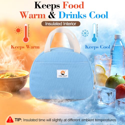 CaCTOUR Insulated Lunch Bag for Women - Cute Corduroy Tote