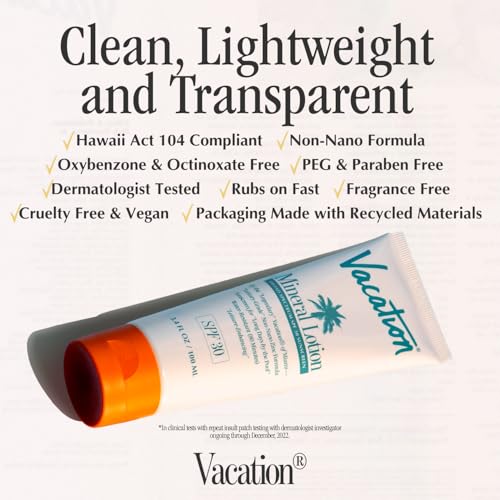 Vacation Mineral Sunscreen Lotion SPF 30 - Non-Nano Zinc, 3.4 oz