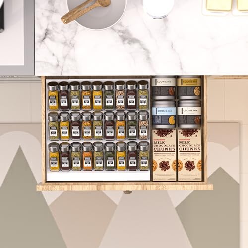 Expandable 3-Tier Spice Drawer Organizer for Kitchen Cabinets