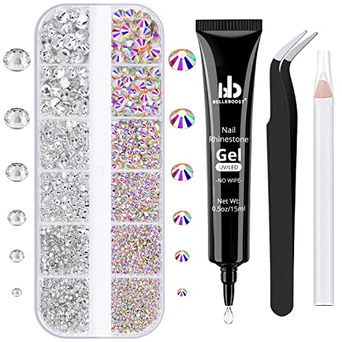 Nail Art Rhinestone Glue Gel Kit with Flatback Gems & Tools