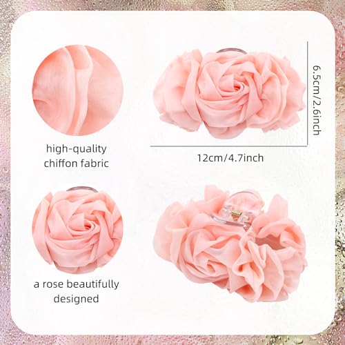 Large Chiffon Rose Flower Claw Clips - 4 Pack Pleated Hair Barrettes