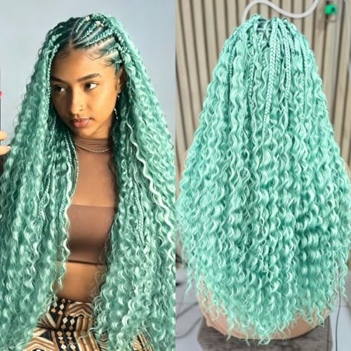 Turquoise Pre-Stretched Knotless Braiding Hair 26 Inch - Boho Style, Yaki Texture