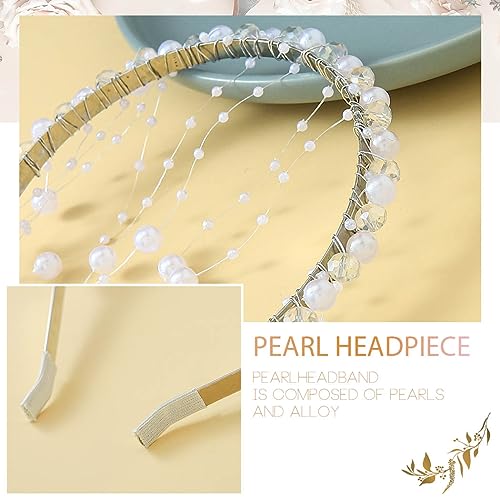 Pearl Bridal Headband with Tassel, Silver Wedding Hair Vine Headpiece