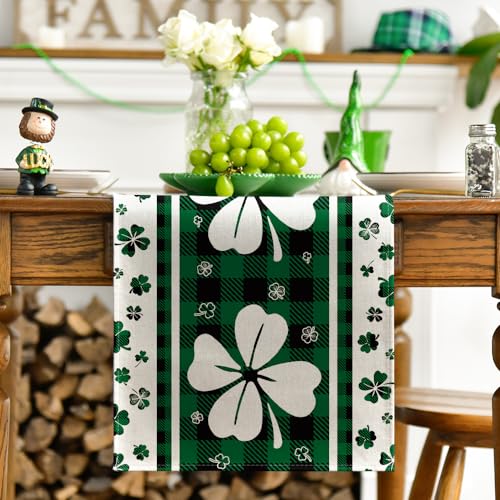 Artoid Mode St. Patrick's Day Green Clover Table Runner 13x72