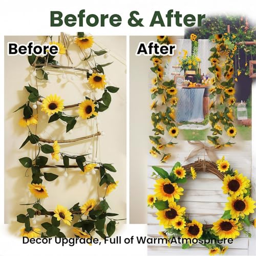 Happyupcity 2Pcs Artificial Sunflower Garland - 7.5FT Silk Vine for Weddings & Decor
